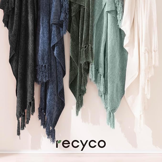 RECYCO Chenille Throw Blanket for Couch, 50"x60", Blue | Super Soft Knit Throw Blanket with Fringe Tassels, Lightweight Knitted Throw, Cozy, Ideal for Sofa Chair Bed Living Room Gift