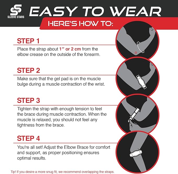 Sleeve Stars Tennis Elbow Brace for Women - Adjustable Tennis Elbow Strap, Golfers Elbow Brace for Men, Counterforce Brace for Tendonitis Relief, Fits 9"-23" (Single/Hot Pink)