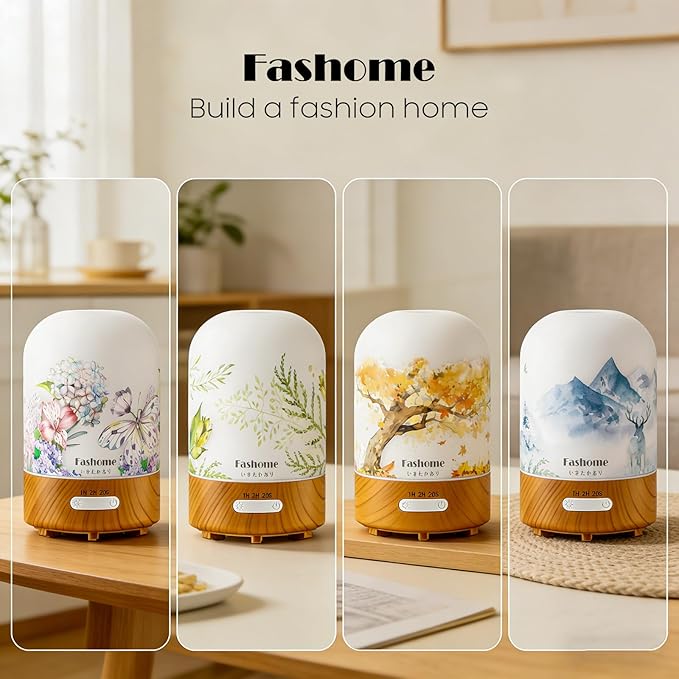 Hand Blown Glass Essential Oil Diffuser, 100ml Small Ultrasonic Aromatherapy Mist Maker for Home, Bedroom, Office, Auto Shut-Off, Cool Mist Humidifier with Warm White Light