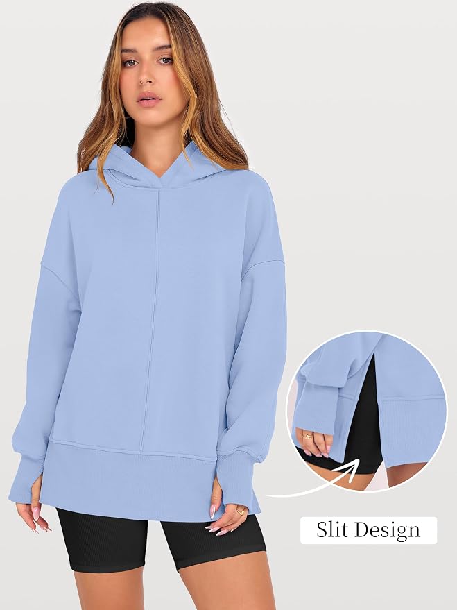 ANRABESS Womens Oversized Hoodies Long Sleeve Fleece Side Slit Hooded Sweatshirts Pullover 2026 Fall Outfits Y2K Clothes