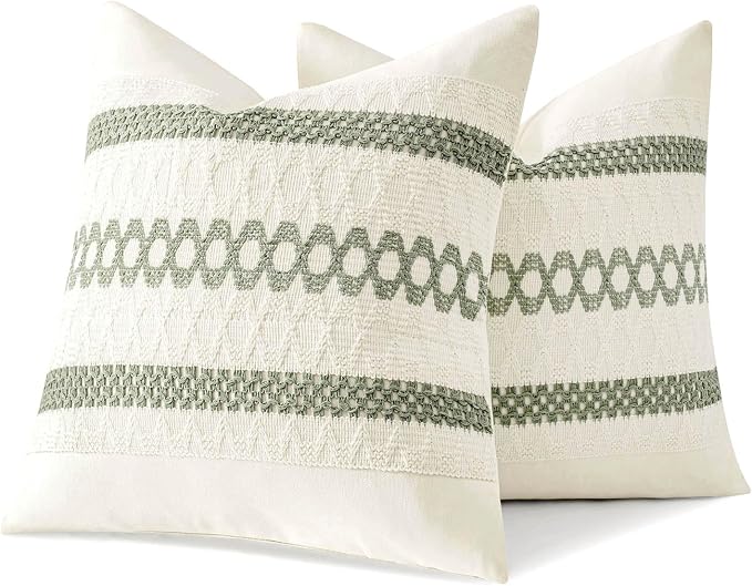MIULEE Set of 2 Sage Green Boho Decorative Pillow Covers 24x24 Inch | Farmhouse Couch Throw Pillows, Modern Cotton Cushion Covers, Macrame Woven Spring Home Decor for Bed Sofa Chair