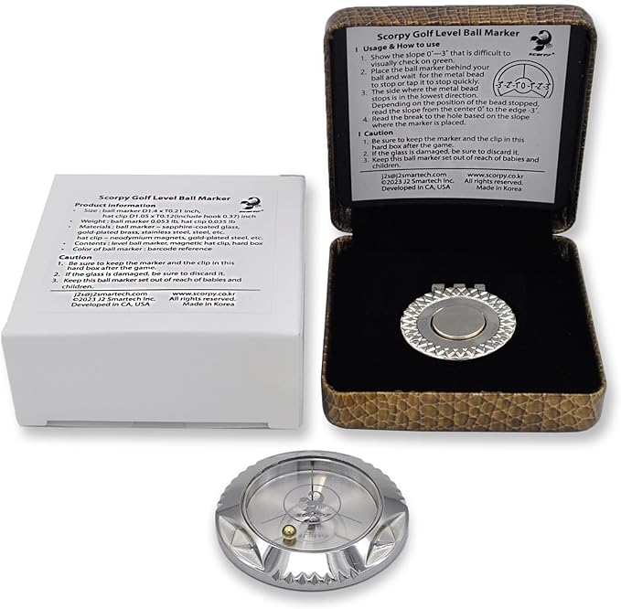 scorpy Golf Level Ball Marker with Metal Bead and Hat Clip, High Precision Putting Green Reading Aid Golf Accessories, Precision Alignment Tool for Perfect Putts