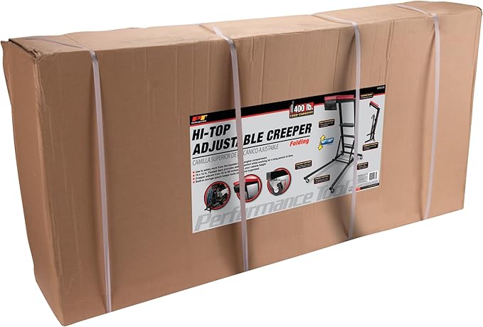 Performance Tool W85038 High Top Adjustable Creeper to Work On Vehicles, Black/Red, 45-66-inch Height