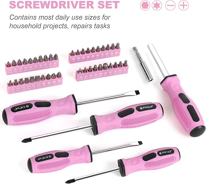 FASTPRO 225-Piece Pink Tool Set, SAE & Metric Mechanics Hand Tool Set with Toolbox, Home/Auto Repairing Tool Kit for DIY, Home Maintenance and Car Repairing