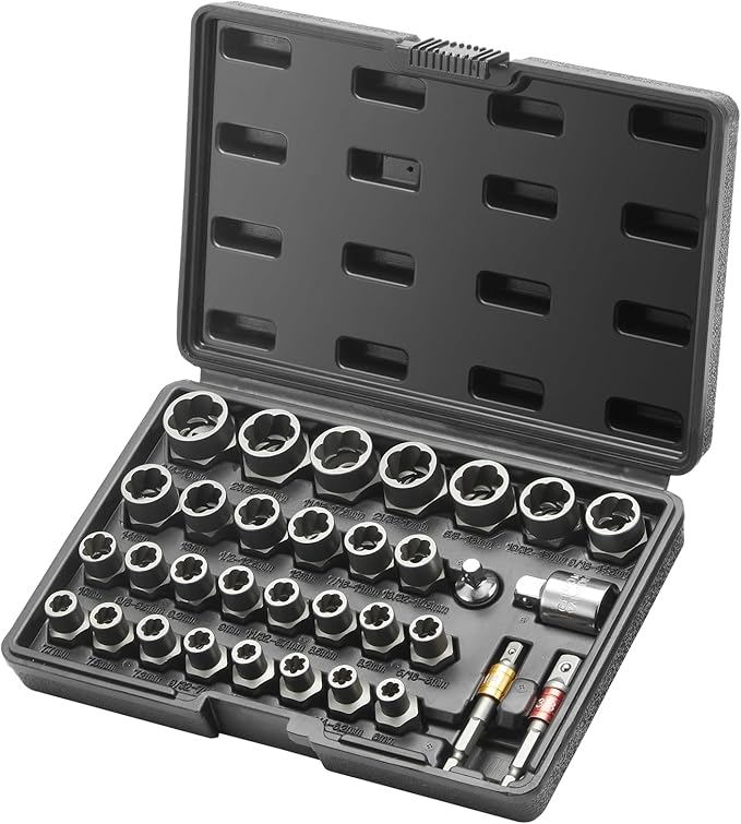 VEVOR Bolt Extractor Set, 33 Pieces Bolt and Nut Remover Set, 6mm to 10mm, 13/32" to 3/4", CR-MO Steel Extraction Socket Set with Storage Case, for Removing Damaged Rusted Bolts, Nuts and Screws