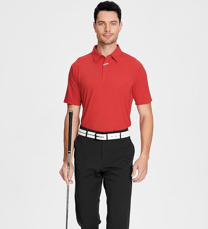 Esabel.C Jacquard Golf Shirts for Men Moisture Wicking Short Sleeve Performance Dry Fit Active Mens Polo Shirts