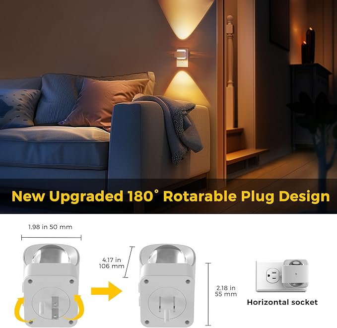 L LOHAS LED Night Lights Plug into Wall, Night Light Projector Light Sensor | Dusk to Dawn Sensor, Rotating White Nightlight for Kids, Soft White Ambient Lighting for Bathroom, Gaming Room, Gifts,1 Pack