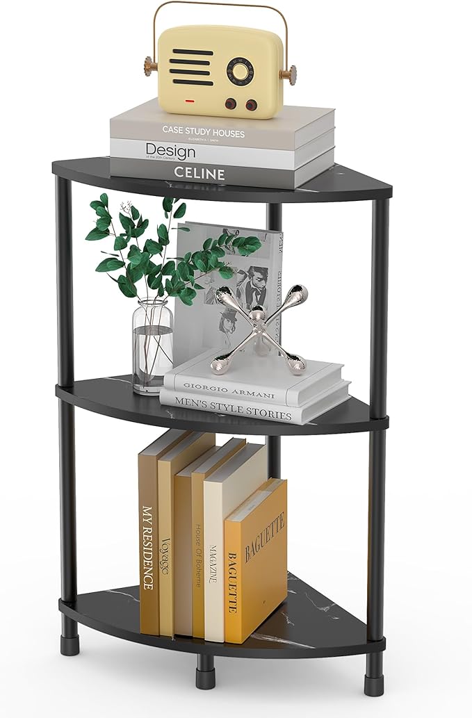 Book Small Corner Shelf, 3 Tier Corner Bookshelf Display for Living Room Decor, 23.2" Standing Shelf Bookcase Organizer, Black Storage Shelves for Bedroom, Bathroom, Small Space
