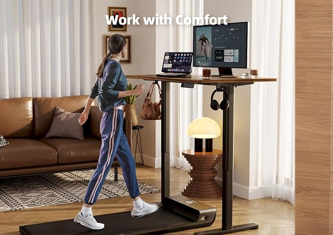 YDN 48 x 24 Inch Rustic Brown Electric Standing Desk | Adjustable Height, Sit Stand, Cable Management, Ergonomic, Home Office