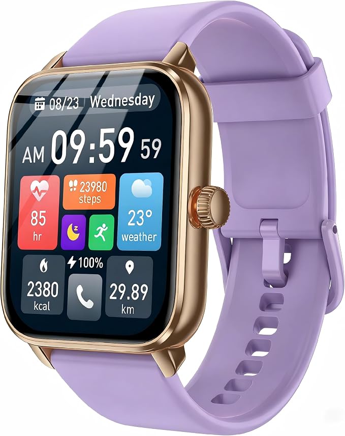Smart Watches for Men Women, 1.85" HD Touch Screen with Bluetooth Call, Alexa Built-in, 120+ Sport Modes, IP68 Waterproof, 7-Day Battery, 24/7 Heart Rate/Sleep Monitor for Android/iPhone (Purple)