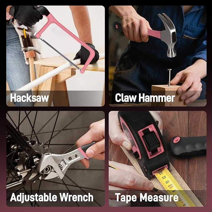 COMOWARE Pink Household Tool Set with 20V Cordless Drill Driver, 120Pcs Hand Tool Kit for Women, Power Drill Set with Plastic Toolbox, Ideal for Office, Garden, DIY Project