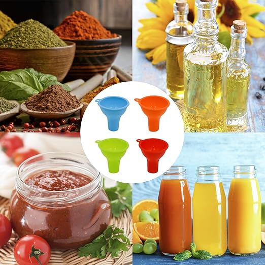 4 PCS Wide Mouth Funnels, Silicone Funnels for Filling Bottles, Multi Color Flexible Canning Funnel Set for Jars, Kitchen Use, Liquid Oil and Powder Transfer(Color 1)