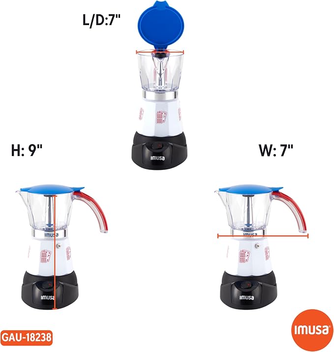 Imusa Special Edition Electric Cuba/Domino themed Espresso Maker, 3 or 6 Cups, White, Red, Blue | Brews 3 or 6 Cups, Ideal for Entertaining and Office