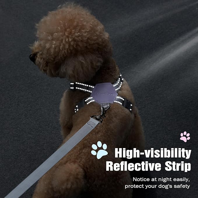 Pawaboo Small Dog Harness and Leash Set, Puppy Harness X-Frame No Pull No Choke, Dog Vest Harness Adjustable for Small Medium Sized Dogs,Soft Breathable Pet Harness for Walking Outing, M, Purple Plaid