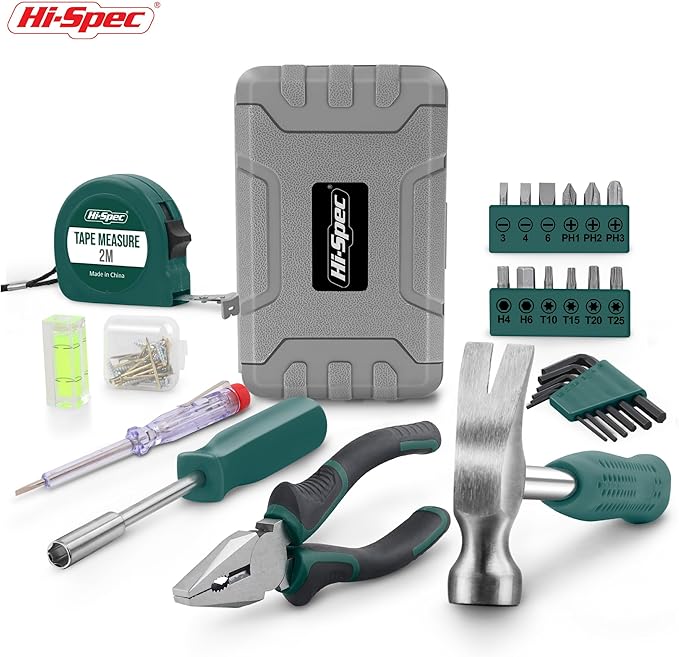 Hi-Spec Small Tool Kit Compact Set for Home and Office DIY, 25-Piece Green Mini Tool Box for Basic Household Repairs, Starter Toolkit in a Portable Toolbox Case.