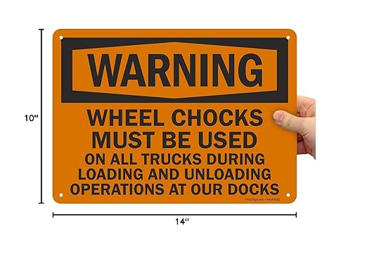 SmartSign "Warning - Wheel Chocks Must Be Used On All Trucks During Loading and Unloading Operations at Our Docks" Sign | 10" x 14" Plastic