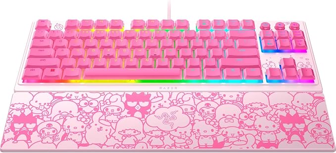 Razer Ornata V3 TKL Gaming Keyboard, Hello Kitty & Friends Edition | Low-Profile Keys, Mecha-Membrane Switches, UV-Coated Keycaps, Backlit Media Keys, 8-Zone RGB Lighting, Magnetic Wrist Wrest