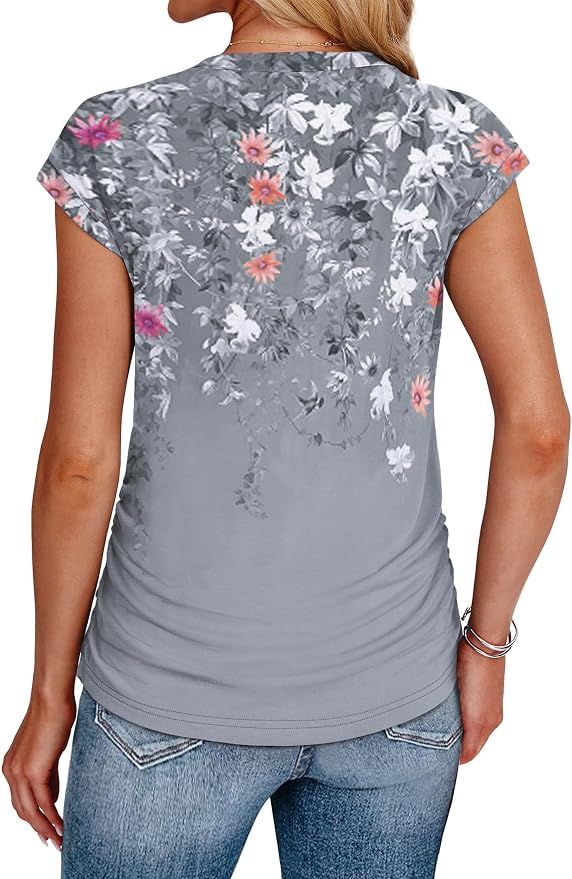 Sampeel Womens Summer Tops Trendy 2026 Ruched Cap Short Sleeve Tshirts Shirts Crew Neck T Shirts Fashion