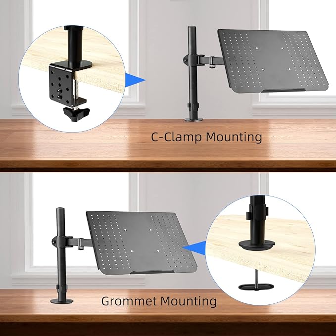 suptek Single Laptop Notebook Desk Mount with Tray for 13-27 inch Computer Screen, Fully Adjustable Laptop Desk Arm for Notebook up to 17’’, Weight up to 15.6 lbs