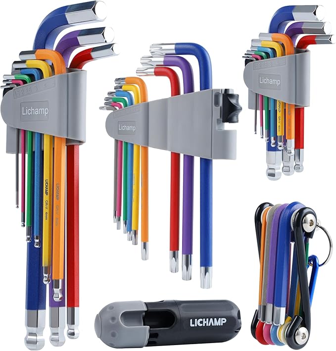 Lichamp 37-Piece Rainbow Allen Wrenches Sets, Torx Metric Hex Key Set with Colored Foldable Short and Long Arm, Ball and Torx End, Metric 1.5 to 10mm, T10 to T50