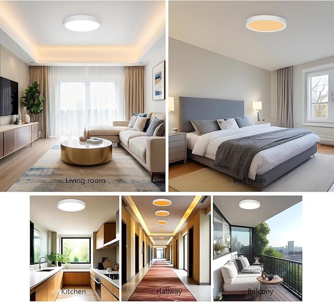 12in Motion Sensor LED Ceiling Light Wired, 2700K/3000K/3500K/4000K/5000K Dimmable 24W Round Flush Mount Lighting Fixture for Closet Stairwell Hallway Laundry Porch, ETL Listed, White