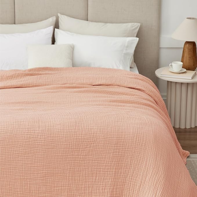 100% Cotton Muslin Blanket California King 120" x 90", 6 Layers Breathable and Lightweight Oversized Blankets for Bed, Soft Cooling Gauze Blanket for Adults All Season, Dusty Pink