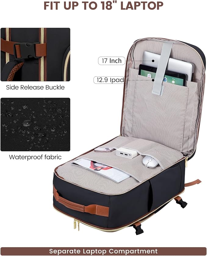 LOVEVOOK 56L Travel Backpack for Women & Men, Airline Approved Carry On Luggage with 3 Packing Cubes, TSA Overnight Bags, Waterproof Personal Item Bag, Weekender Essentials Backpacks fits 17" Laptop