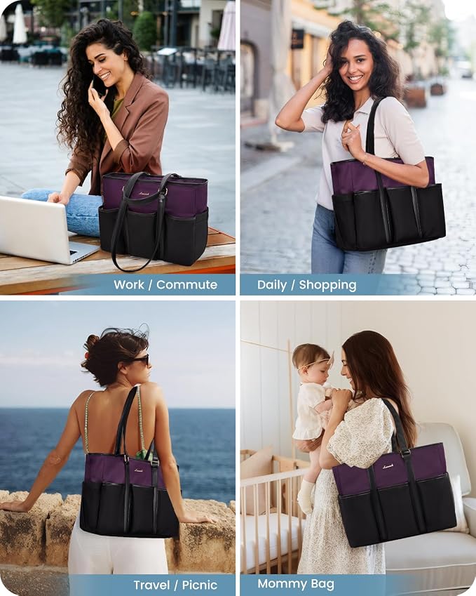 LOVEVOOK 17 Inch Laptop Tote Bag for Women Work, Teacher Tote Nurse Bag, Professional Utility Computer Bag For Work/Travel/College/Daily, Large Purse Handbag With Multi Pockets & Top Zipper