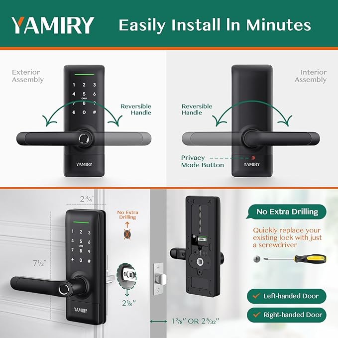 Smart Door Lock, Biometric Fingerprint, Keyless Entry, App Control, 6 Ways to Unlock, DIY Installation, Black