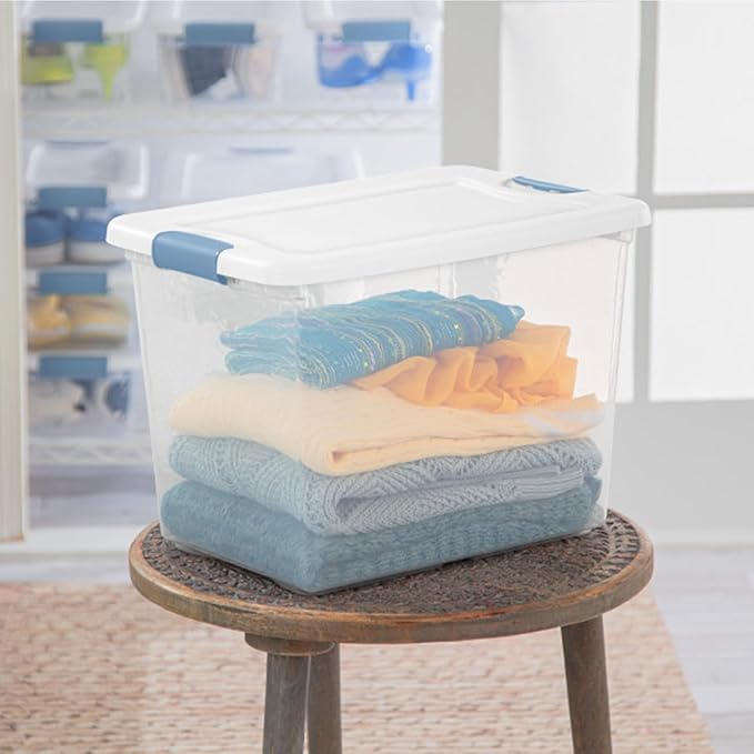 Sterilite 24-Pack Latching Box, Under Bed Storage Bins with Lids, Clear Plastic, 25 Quart - Heavy-Duty Organizing Containers for Closet, Bathroom, and Office