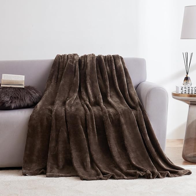 Hansleep Queen Brown Fleece Blanket, Soft Flannel Bed Blanket | Fuzzy Cozy Blanket 90x90 Inches, Multi-use for Bed, Sofa, Couch, Travel, Camping, All Season Warm Lightweight Cover