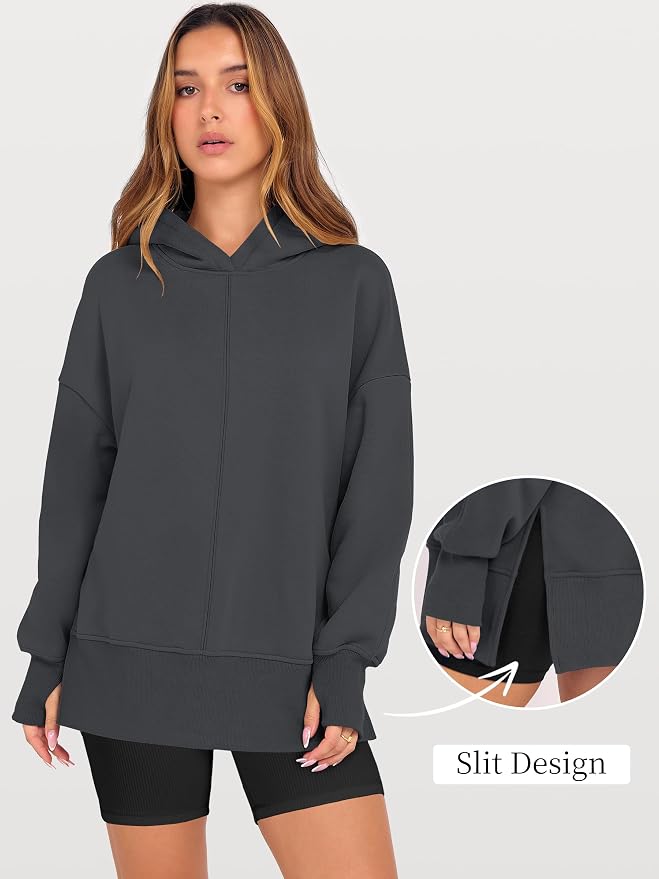 ANRABESS Womens Oversized Hoodies Long Sleeve Fleece Side Slit Hooded Sweatshirts Pullover 2026 Fall Outfits Y2K Clothes