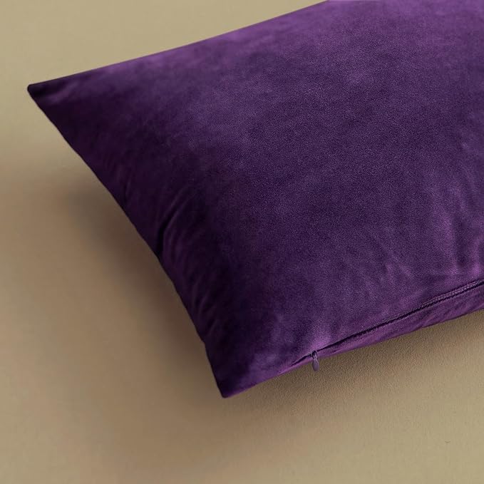 MIULEE Velvet Throw Pillow Covers 18x18 Inch Pack of 2 Eggplant Purple | Soft Solid Decorative Pillow Covers, Modern Luxury Home Decor, for Couch Chair Sofa Bedroom Livingroom