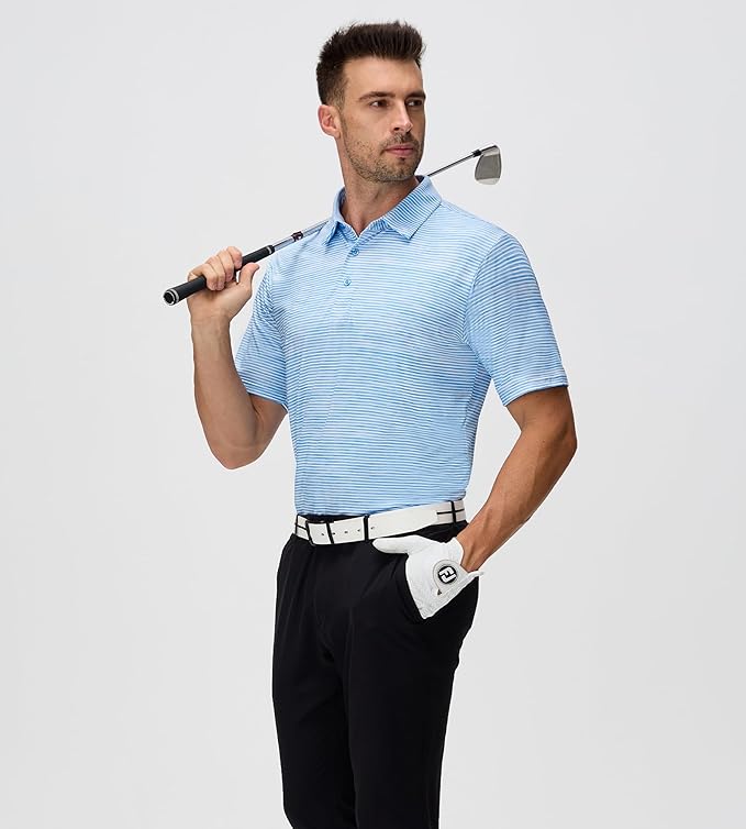 Esabel.C Jacquard Golf Shirts for Men Moisture Wicking Short Sleeve Performance Dry Fit Active Mens Polo Shirts