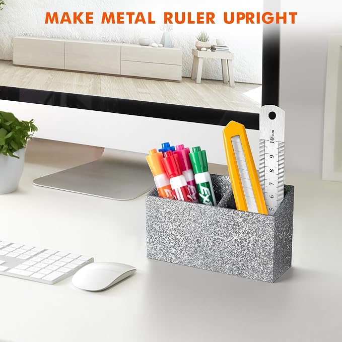 BEYGORM Magnetic Dry Erase Marker Holder for Whiteboard & Refrigerator | Non-slip Acrylic Pen Holder for Classroom, Fridge Magnet, Locker Organizer Accessories, Teacher & School Supplies(Silver)