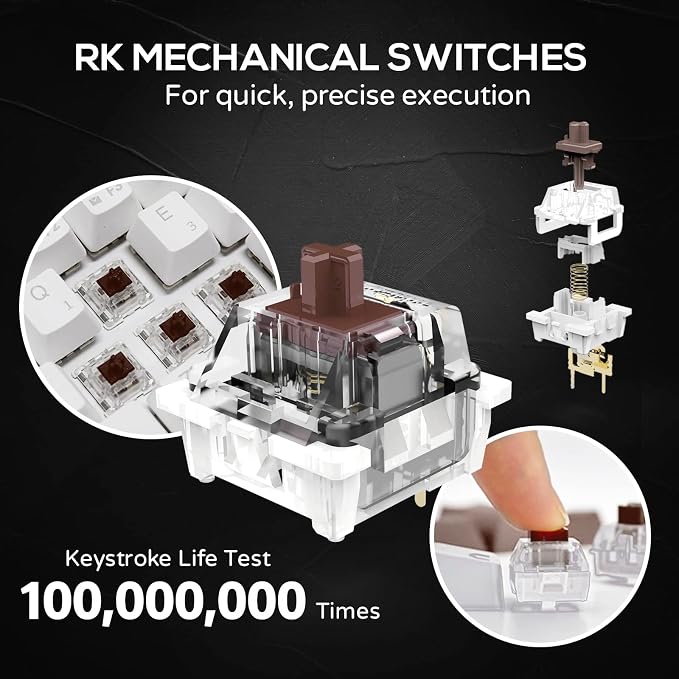 RK ROYAL KLUDGE RK61 Wireless Mechanical Keyboard with Coiled Cable, Black | 60% RGB Gaming Keyboard with Bluetooth/2.4G/Wired, Hot Swappable 61 Keys Ultra-Compact for Win/Mac/PC Game, Linear Red Switch