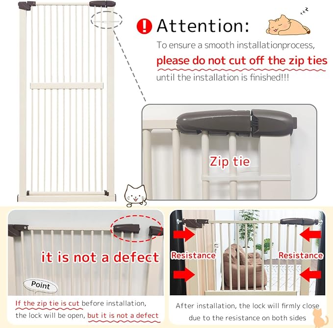 Lumizone Extra Tall Cat Gate 61.02" High Pressure Mounted Extra Wide 50.79"-55.11" (17Sizes) 1.37" Gap No Drilling Auto-Close Tall Pet Gate for Dogs (Cream, 50.79"-55.11" W)