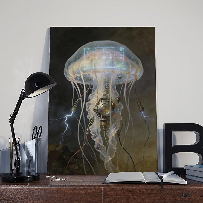 Framed Fantasy Wall Art for Living Room TV Wall Futuristic Tech Inspired Home Decor 20x30inch(50x75cm)