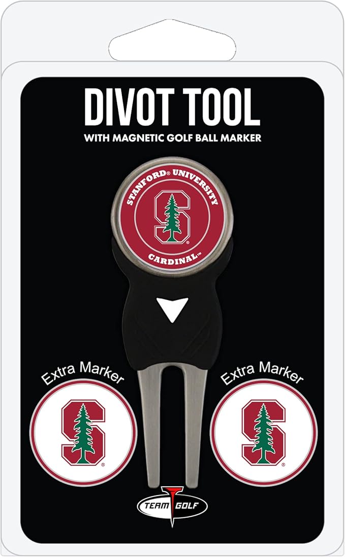 Team Golf NCAA Stanford Cardinal Divot Tool Pack With 3 Golf Ball Markers Divot Tool with 3 Golf Ball Markers Pack, Markers are Removable Magnetic Double-Sided Enamel