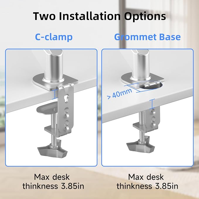 Suptek Single Monitor Mount Adjustable Gas Spring Monitor Arm Desk Mount Stand Fits 17 20 22 23 24 26 27 32 33 inch Monitors,Holds up to 22 lbs,Silver(MD18S)