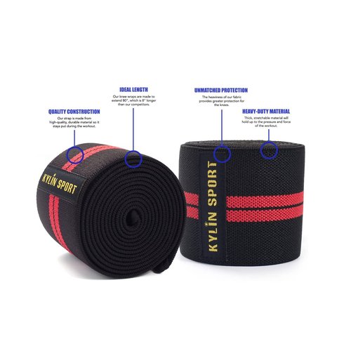 KYLIN SPORT 79" Knee Wrap (Pair) Elasticated Compression Knee Support for Cross Training WODs Gym Workout Weightlifting Fitness Powerlifting/Man and Woman (Red/Black)