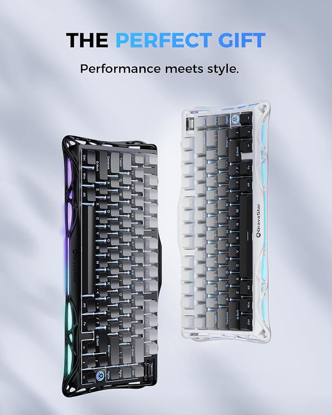 GravaStar Mercury K1 75% Wireless Mechanical Gaming Keyboard RGB Backlit | Gasket Mount, Hot Swappable Linear Switches, Creamy Sound Keyboard, 2.4GHz/USB-C/Bluetooth 5.0, for Win/Mac【Gradient White】