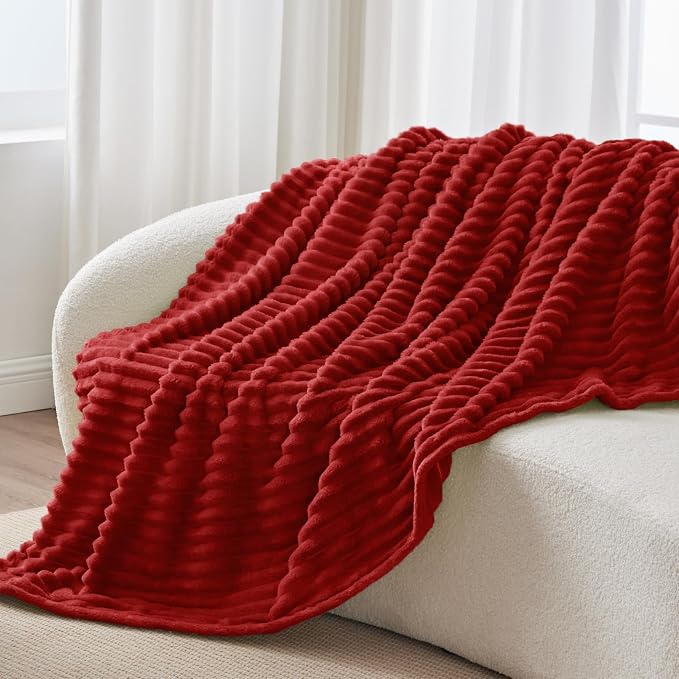 BEDELITE Ribbed Fleece Throw Blanket for Couch, Burgundy, 50"x70" | Ultra-Soft Plush Fleece, Cozy, Warm Yet Lightweight, Ribbed Texture, Home Decor, Machine Washable, Giftable, All-Season Use