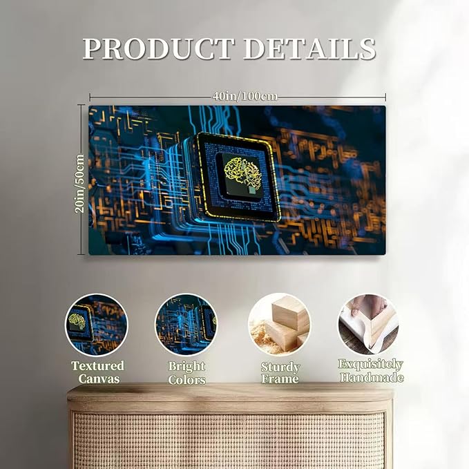 Wibinuki Wall Art Wall Decor Wall Paintings Machine Learning s. brains on cpu - Artificial Intelligence for Living Room Bedroom Bathroom Home Decor Can Be Hung Directly 20"x 40"