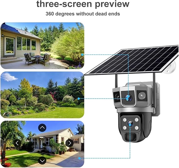 for Outdoor Camera Battery CCTV Monitor 4G SIM Card Network IP Security Pet Camera Motion Detection 3 Screen PTZ Camera(4G CCTV 32G Card)