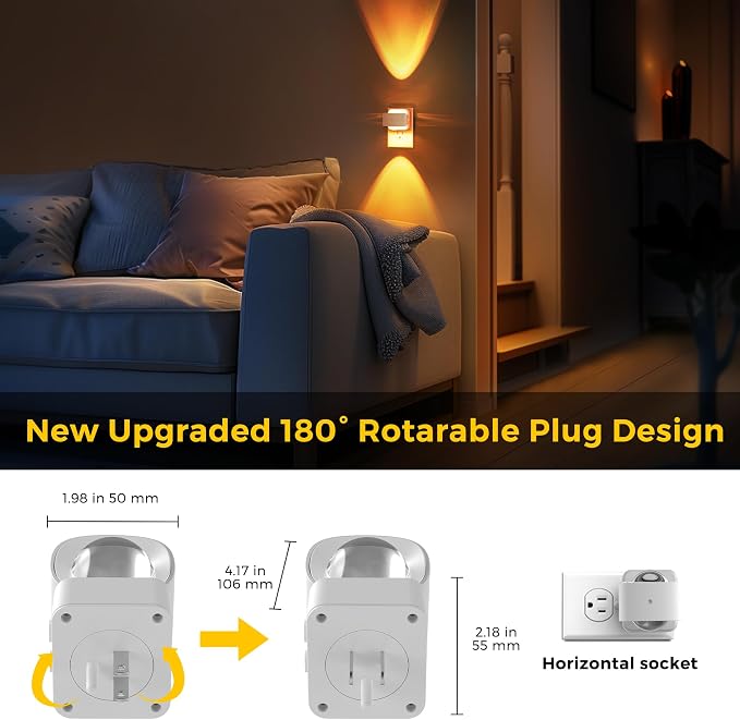 L LOHAS LED Night Light, Color Changing Night Lights Plug into Wall RGB | Rotating White Nightlight, Dusk to Dawn Sensor, Rainbow Nightlights Projector for Bathroom, Gaming Room, Decor, Gifts,1 Pack