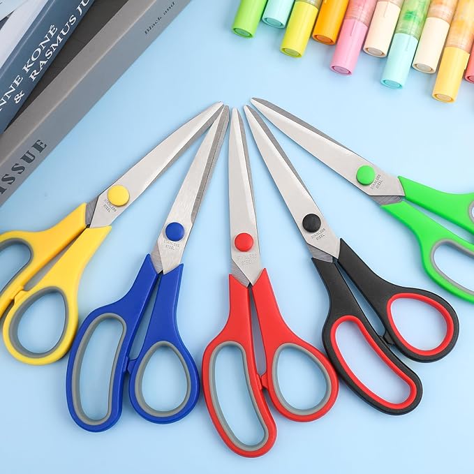 Scissors Bulk Set of 32-Pack, 8" All Purpose Multipurpose Sharp Sewing Craft Fabric Scissors for Office Home High/Middle School Student Office Teacher Art Supplies, Right/Left Handed