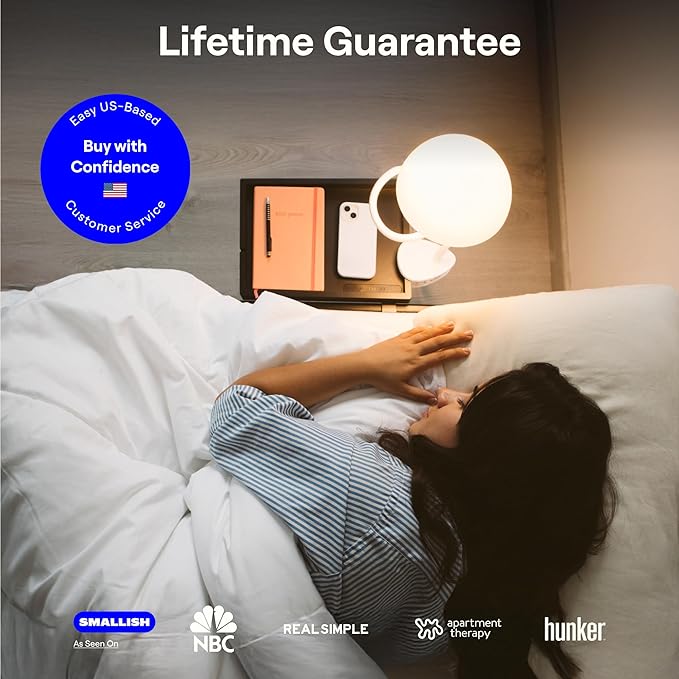 Shroommate Clip On Light and Bed Headboard Lamp, Bedside Table Lamp for Dorm, College Dorm Room Essentials, Night Light for Kids Nursery, Clip on for Desk, MultiColor LEDs, Adapter Included (White)