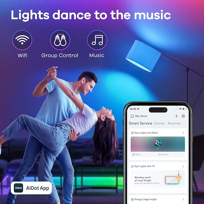 Linkind Smart Light Bulbs, Smart Bulbs Work with Alexa, Google Home, AiDot, LED Color Changing Light Bulbs & Tunable White, DIY Light Show, Dotis AI, 2.4GHz Wi-Fi Bluetooth, A19 E26 60W 800LM 1 Pack