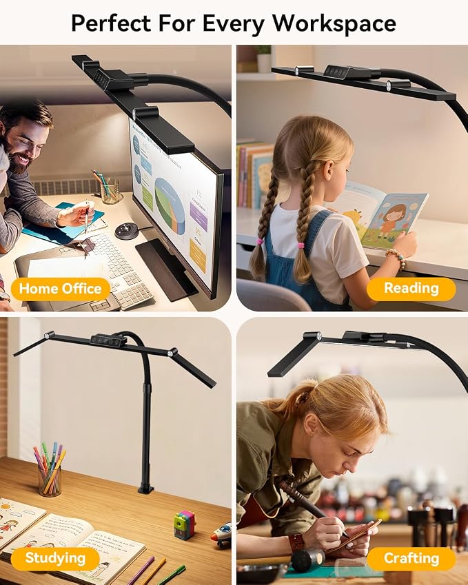 LED Desk Lamp Clamp 24W Adjustable Neck Touch Remote Control | 24W Ultra Bright LED Lighting, Flexible Adjustable Clamp Design, Flexible Adjustable Clamp Design